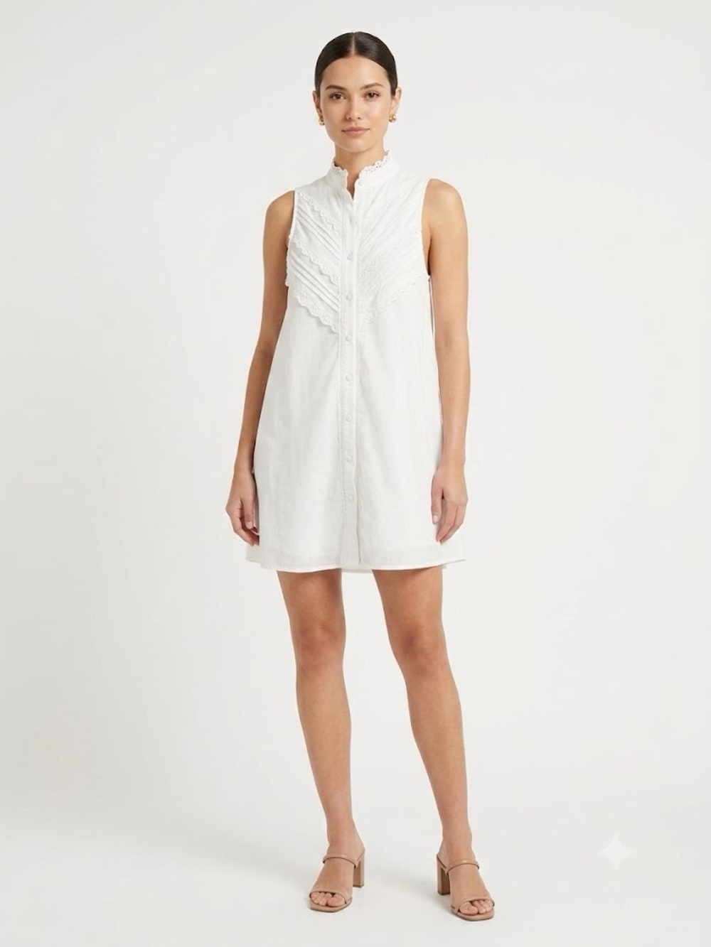 Tuckernuck Pomander Place White Lace Bib Sleeveless Mini Shirtdress M
